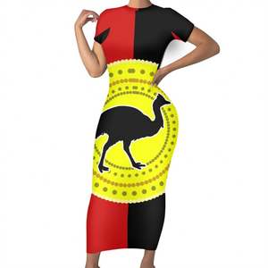 Vestido Maxi diario de <span class=keywords><strong>mujer</strong></span> de falda larga de manga corta con estampado personalizado de aborígenes australianos a pedido Vestido de manga larga para <span class=keywords><strong>mujer</strong></span> - Product Image 5