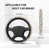 Couvre-volant en fibre de carbone mignon Kitty Cat Fleurs bleues Protecteur de voiture pour femme avec accessoires de voiture en peluche