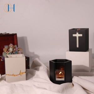โถเทียนทรงเหลี่ยมพร้อมไม้กางเขนทำจากซีเมนต์สีดำสีขาวมีเอกลักษณ์สไตล์นักบุญ - Product Image 6
