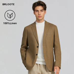 Brloote automne hommes 100% <span class=keywords><strong>lin</strong></span> <span class=keywords><strong>costume</strong></span> décontracté <span class=keywords><strong>veste</strong></span> Simple ample 'paresseux' ajustement simple boutonnage Style d'affaires plat avant fermeture éclair mouche - Product Image 2