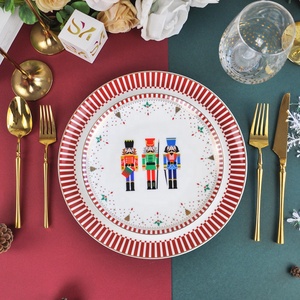 Platos de Cerámica con Diseño de Cascanueces Navideños, Juego de Vajilla Roja a Rayas para Decoración del Hogar, Regalo al por Mayor - Product Image 1