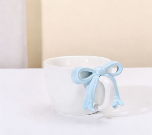 Bow Handle Ceramic Coffee <b>Mug</b> White Porcelain Cup Gift Cup for Cafe Home Use - Product Image 1