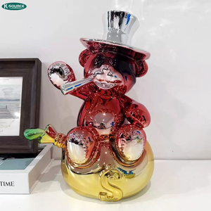 Escultura de Lujo de Mr. Bear con Bolsa de Dinero de Billonario en Cromo - Product Image 1