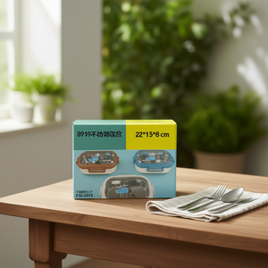 Contenitore per Pranzo in Acciaio Inox 22x15x8 Cm con Coperchio, 2 Scomparti, Stile Carino K50-8919 - Product Image 2