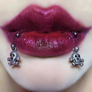 Goth Punk en acier inoxydable <span class=keywords><strong>squelette</strong></span> crâne CZ Dangle lèvres Piercing pour femmes homme Helix Labret C forme boucle d'oreille Cartilage - Product Image 4