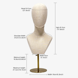 DELIANG Mannequin Tête Affichage Robe Forme Mannequin Buste Pin <span class=keywords><strong>Insert</strong></span> Mousse Recouvert Bambou Lin Tissu pour Perruques Boucles D'oreilles Chapeaux - Product Image 3
