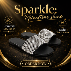 Sandales plates pour femmes avec strass, tongs d'été pour la plage, pantoufles décontractées brillantes, commande en gros OEM - Product Image 5
