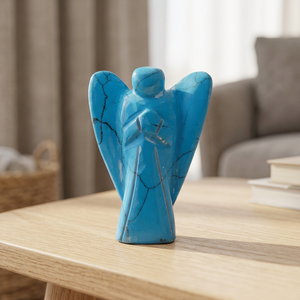 Figurine d'ange turquoise sculptée en pierre précieuse, décoration artisanale pour la maison, ornement décoratif - Product Image 1
