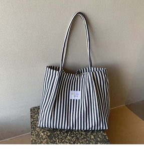 Cotton Striped Tote <b>Bag</b> Open Top Large Capacity Minimalist Shopping <b>Bag</b> Wholesale - Product Image 3