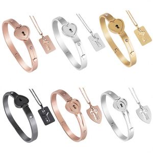 Regalo de San Valentín, Pulsera de Acero Inoxidable con Candado de Corazón, Collar con Llave, Juego para Parejas, Joyería de Zirconia para Mujer, Regalo de Boda - Product Image 2