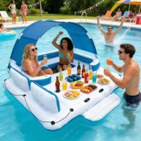 Île flottante gonflable en PVC de qualité commerciale DST pour 6 personnes avec auvent, couleurs personnalisées, logo, garantie de 3 ans pour une utilisation commerciale sur le lac