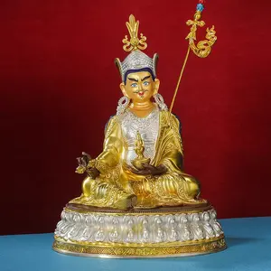 Lotus Sheng Dafu buda dekorasyon 10 inç saf bakır antika altın gümüş tibet tantrik iki koltuk buda platformu Lotus buda