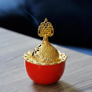 Toptan orta doğu mini seramik + metal kapak tütsü brülör müslüman için arapça bakhoor brülör - Product Image 1