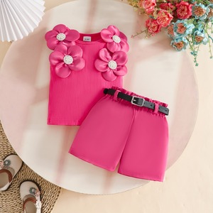 Nouvelle Collection Été 2026 : Ensemble 3 Pièces <span class=keywords><strong>Fille</strong></span> (0-3 <span class=keywords><strong>Ans</strong></span>) – Haut Floral Sans Manches + Short Ceinturé - Product Image 3