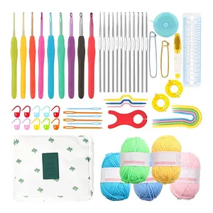 Beginner Sewing Kit Pack Lace Needles Yarn Balls Knitting Accessories Crochet Toy Aluminum Hook Set Crochet Kit with Yarn Set