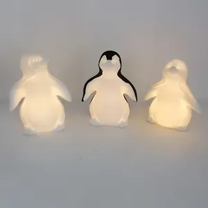 Home Party Favor Decoration Cute Ceramic Craft LED Light Up Penguin Figurine Tabletop Ornaments