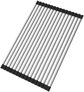 Roll Up Dish Drying Rack Heavy Duty Silicone Wrapped Steel Rods Over Sink Dish Drying Rack for kitchen