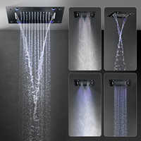 Ensemble de douche moderne noir pour salle de bain, panneau de douche LED au plafond, pomme de douche cascade et pluie avec mitigeur thermostatique