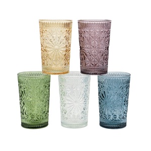 Vaso de Vidrio de Alta Calidad, Copa de Vino Colorida y Económica, Vaso de Jugo y Agua con Relieve Vintage, Diseño Personalizado Disponible - Product Image 1