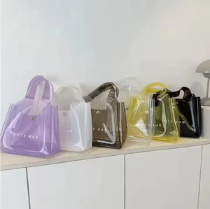 Sac fourre-tout transparent en PVC avec logo personnalisé, sac à cosmétiques transparent à bandoulière, sac à main de shopping avec poignée - Product Image 1