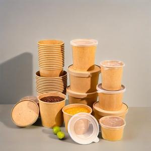 Ensemble de gobelets à soupe en kraft de qualité alimentaire, taille personnalisée, contenants à soupe à emporter pour restaurant, bol à soupe rond en papier uni avec couvercle - Product Image 5