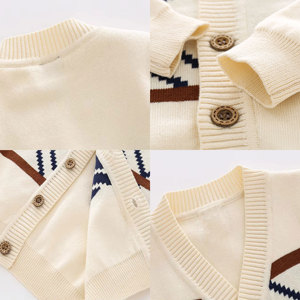 Manteau pull d'hiver pour garçon, en coton tricoté, à manches longues, confortable, cardigan boutonné pour enfants, pull col en V personnalisé - Product Image 2