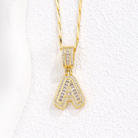 Kalung Huruf 26 A-Z Berlapis Emas dengan Zirkon untuk Wanita, Perhiasan Huruf Bunga Berlapis CZ dan Tembaga, Grosir
