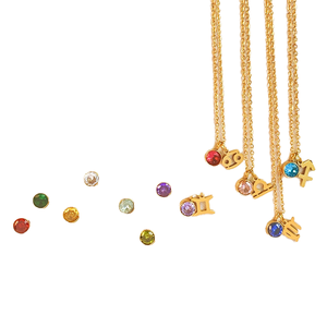 Collier en acier inoxydable plaqué or 18 carats PVD, anti-ternissement, avec signe du zodiaque et pierre de naissance de <span class=keywords><strong>juillet</strong></span> arc-en-ciel, chaîne à maillons tendance, vente en gros - Product Image 1