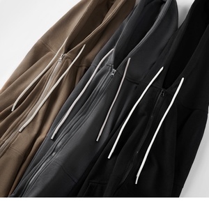Sweat à capuche unisexe en molleton épais avec fermeture éclair, cordon de serrage, couleur unie, brodé, épaules tombantes, coupe ample, écologique, imprimé sur mesure - Product Image 4