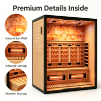 Sauna de infrarrojos lejanos de lujo con madera de hemlock negra, bajo EMF, LCD, Bluetooth y cielo estrellado de sal del Himalaya para spa en casa 1800x1200x1900mm