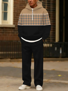 Completo Casual da <span class=keywords><strong>Uomo</strong></span> con Cerniera a Contrasto di Colore, Stile <span class=keywords><strong>Street</strong></span> Americano, Nuova Collezione 2025, Set Due Pezzi con Felpa con Cappuccio - Product Image 4