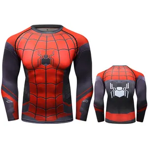 Tasarım kostüm Logo ve desen T-Shirt 3D baskılı sıkıştırma uzun kollu örümcek adam erkek T gömlek