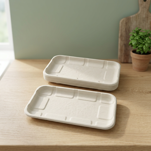 Assiette à collation rectangulaire biodégradable de 7 pouces en bagasse, plateau de service jetable robuste en fibre de canne à sucre, écologique, pour buffet - Product Image 2
