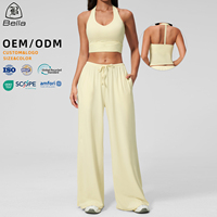 Conjuntos Deportivos de 2 Piezas para Mujer, Personalizados OEM/ODM, Tops Halter, Pantalones de Yoga con Cintura Alta y Efecto Levanta Glúteos