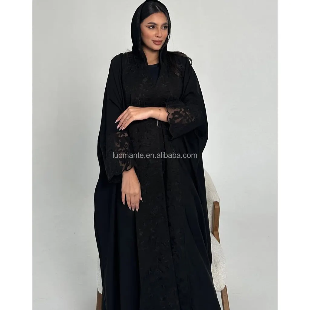 Abaya üreticisi özel ramazan siyah Dubai müslüman moda tasarım dantel abaya kadınlar için