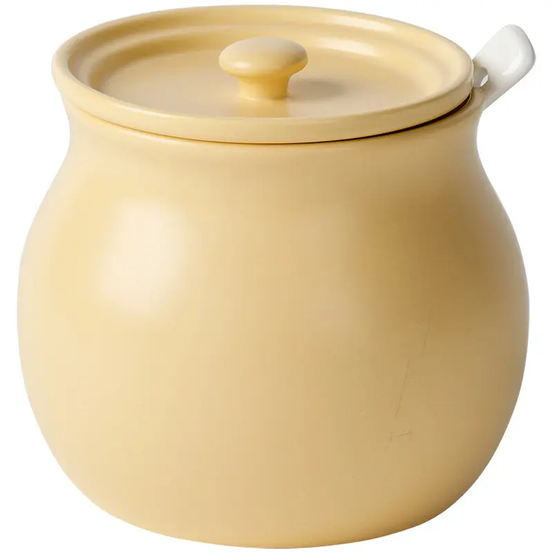Ceramic Lard Chilli Oil Pot dengan Penutup, Ceramic Lard, Warna Krem, Besar