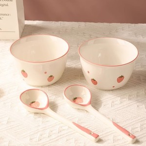 Strawberry Ceramic Breakfast Bowl Set With Spoon And Chopsticks For Home Kitchen Use - Product Image 4
