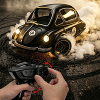 CQZNRC Mini 1:43 2.4G 4WD Véhicule télécommandé semi-proporcional pour drift, avec vitesse maximale de 15 km/h, éclairage LED, voiture de drift RC vintage, jouet de loisir
