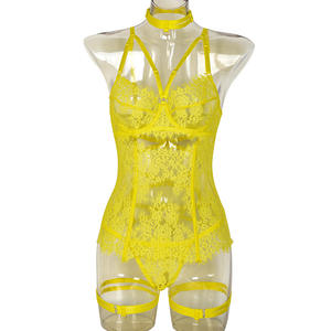 Комплект из 5 предметов с логотипом Love Secret, прозрачный кружевной сексуальный бюстгальтер и трусики, желтая корректирующая одежда, нижнее белье для Привлекательных Дам - Product Image 3