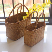 Panier de sac à main tissé aux algues, sac à main tissé à l'herbe florale pour plantes de jardin, panier cadeau à fleurs