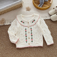 Ensemble trois pièces en tricot chaud pour bébé, en coton de haute qualité, broderie ajourée, motif floral, à simple boutonnage, pour l'hiver