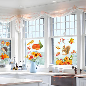 Lapin hérisson feuilles d'automne citrouille automne fenêtre statique <span class=keywords><strong>Film</strong></span> autocollants pour la maison école bureau fête - Product Image 5