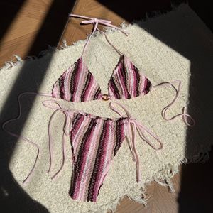 Nouveau Style coloré arc-en-ciel chaîne Bikinis ensemble Sexy Triangle licou maillots de bain pour femme - Product Image 6