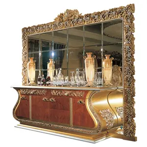 로코코 왕궁 호화스러운 뷔페 찬장 내각/단단한 나무는 거울을 가진 황금 찬장 내각을 새겼습니다