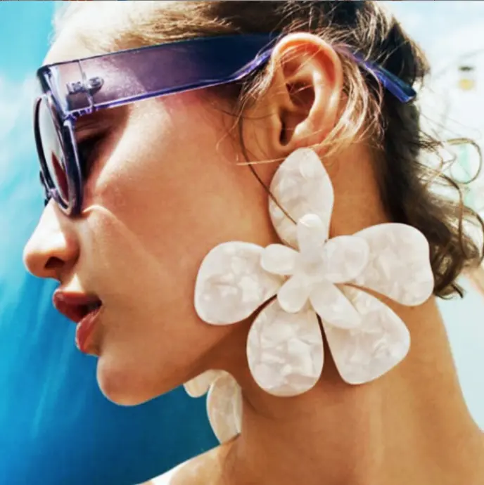Trendy Hitam Berlebihan Akrilik Asetat Resin Besar Bunga Drop Earrings untuk Wanita Pesta Liburan Pernyataan Perhiasan Aksesoris
