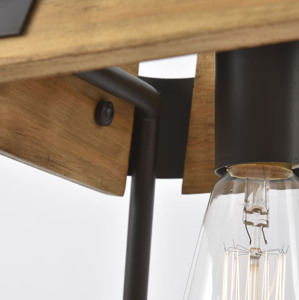 Lustre linéaire rustique à 5 lumières en bois et métal noir, éclairage suspendu industriel <span class=keywords><strong>pour</strong></span> îlot de <span class=keywords><strong>cuisine</strong></span> et salle à manger - Product Image 3