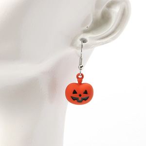 Halloween Pumpkin Earrings Orange Jack O <b>Lantern</b> Shape Stainless Steel Hook Non Toxic Party Jewelry - Product Image 1