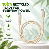 Câble de charge rapide USB-C vers USB-C OEM 60W certifié GRS 100% recyclé PD Type-C pour téléphones, ordinateurs portables, tablettes, appareils photo