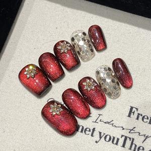 Ojo de gato corto Natural nuevo 3D 10 Uds <span class=keywords><strong>Uñas</strong></span> acrílicas hechas a mano diamante venta al por mayor <span class=keywords><strong>uñas</strong></span> postizas diseñador prensa en las <span class=keywords><strong>uñas</strong></span> - Product Image 4