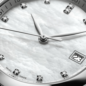 Reloj automático para mujer con esfera de nácar, marcadores de diamantes y correa de piel de cocodrilo azul - Product Image 4